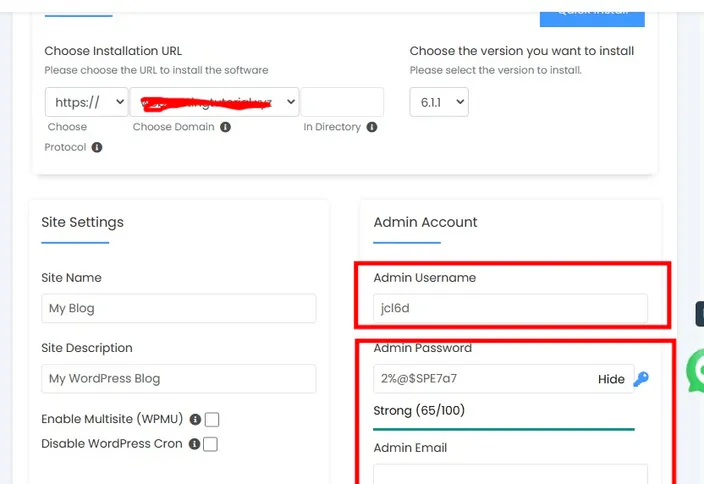 creating wordpress username and password for fresh wordpress installation