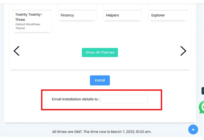 email wordpress installation details