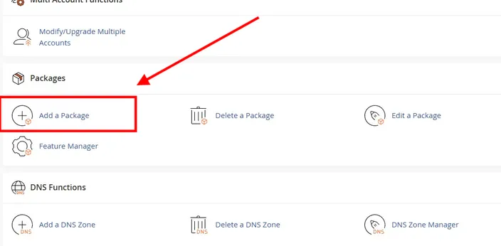 WHM add a hosting package