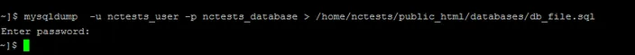 SSH terminal prompting Enter password after the mysqldump export command