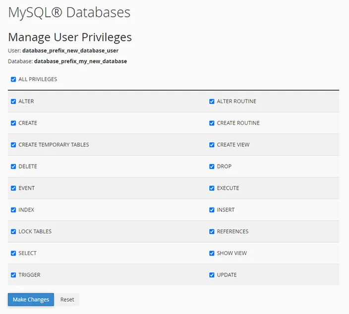 MySQL Databases Assign User Privileges