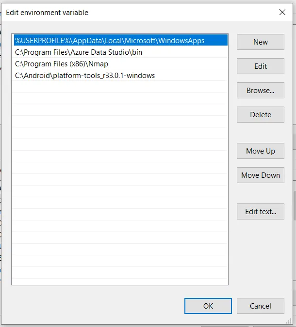 edit environment variable screenshot