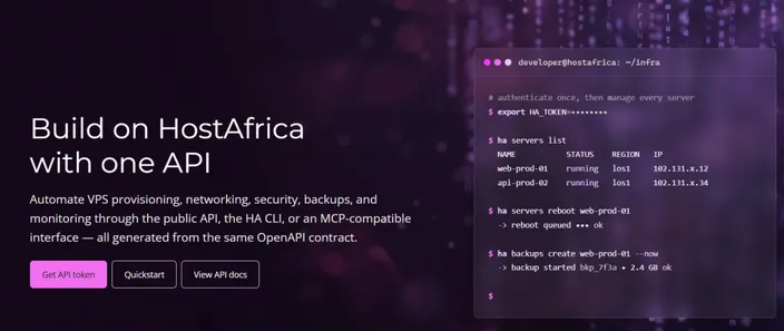 HostAfrica developer API page for Nigeria