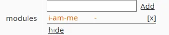 Modules field with one module listed and the Add link beside the input box