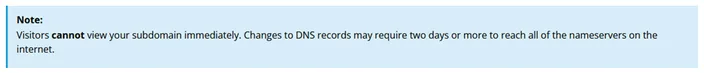 cPanel note on visitors and subdomain directory