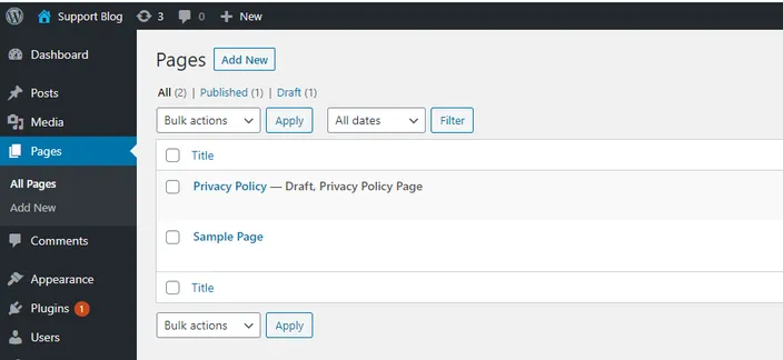 Select Pages -> All Pages.