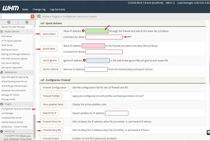 csf quick actions screen