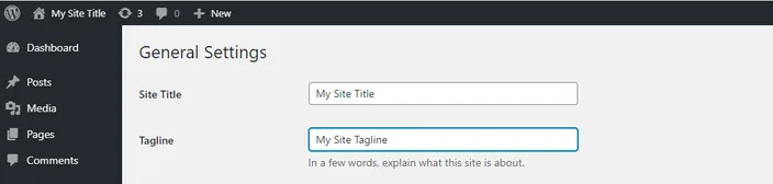 Enter the title and the tagline at the top. Save the changes.