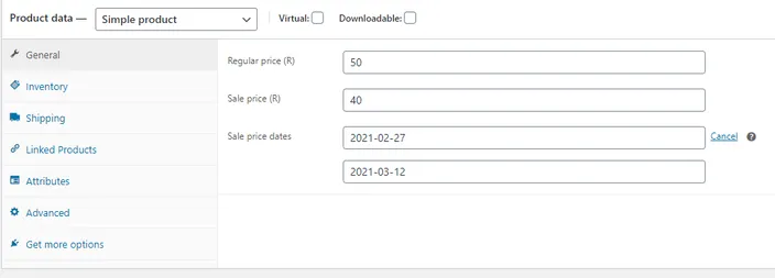 screenshot WooCommerce Product data section