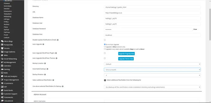 Scroll down. From the Automated backups dropdown, select the desired backup frequency. Also choose the Backup rotation number which will be maximum limit for created backups.