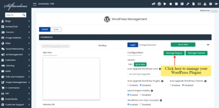 manage plugins buttton