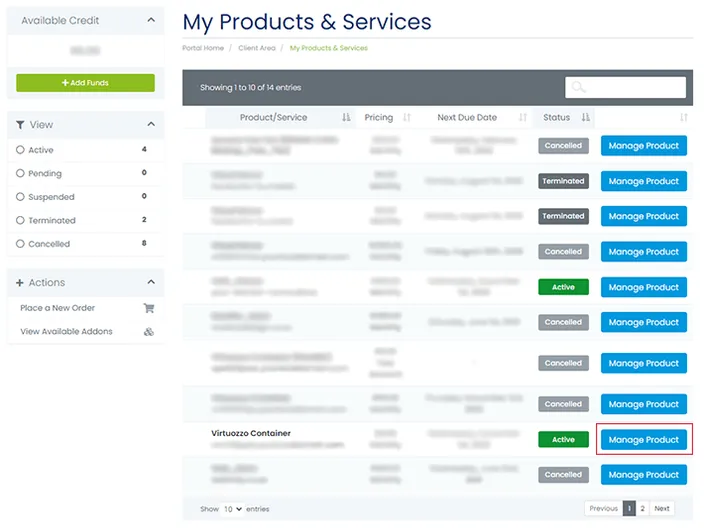 My Services in Client Area