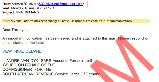 SARS cloning phishing example