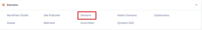 The domains section of the client's cPanel home page