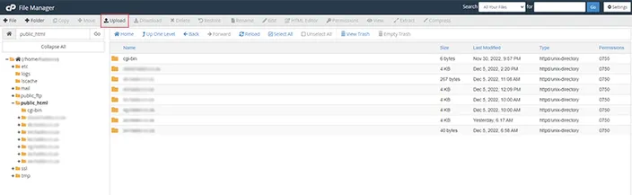 cpanel file manager upload
