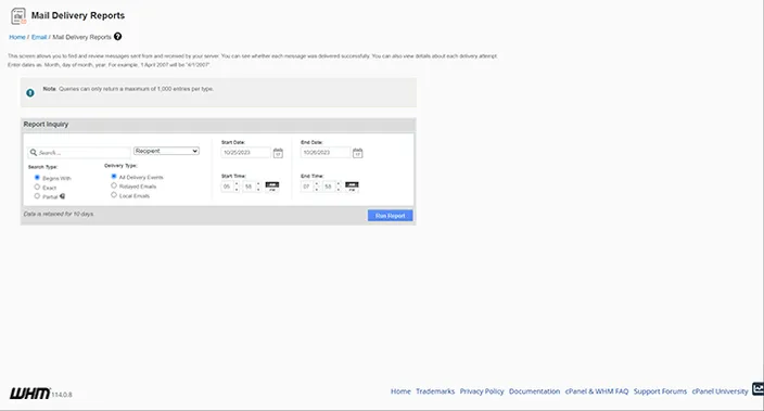 WHM Mail Delivery Reports Dashboard