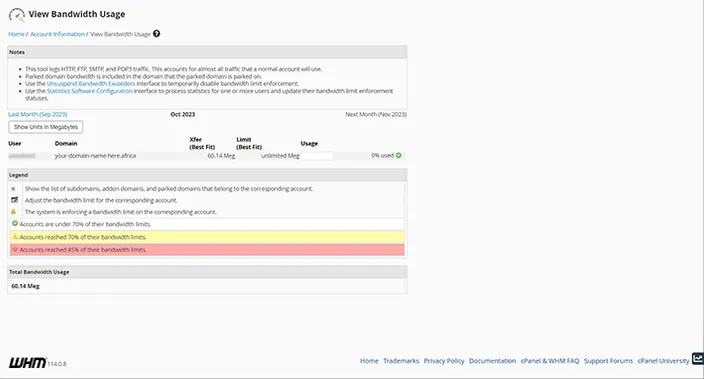 WHM View Bandwidth Usage Dashboard